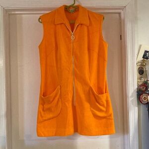 VINTAGE ORANGE CIRCLE ZIP COLLARED DRESS/COVER UP EUC